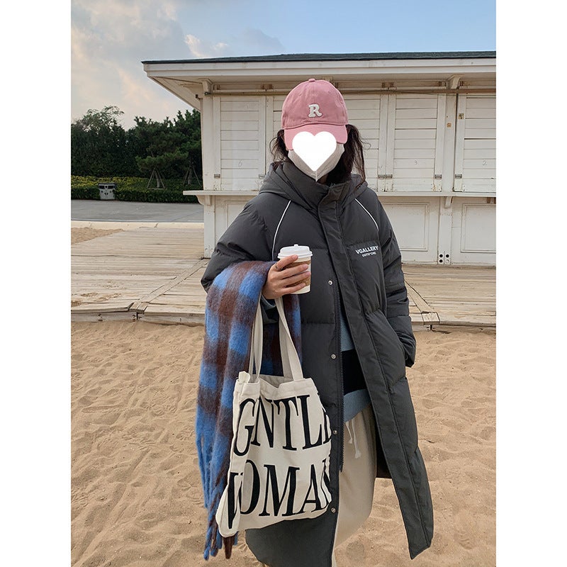 Creamy-White Long Bread Suit Women'S 2024 Winter New Mid-Length Cotton-Padded Jacket Korean Style Thickened Over-The-Knee Couple Jacket - Image 1